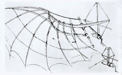 Diagram of a Mechanical Wing, Manuscript B, 1488-89 by Leonardo da Vinci
